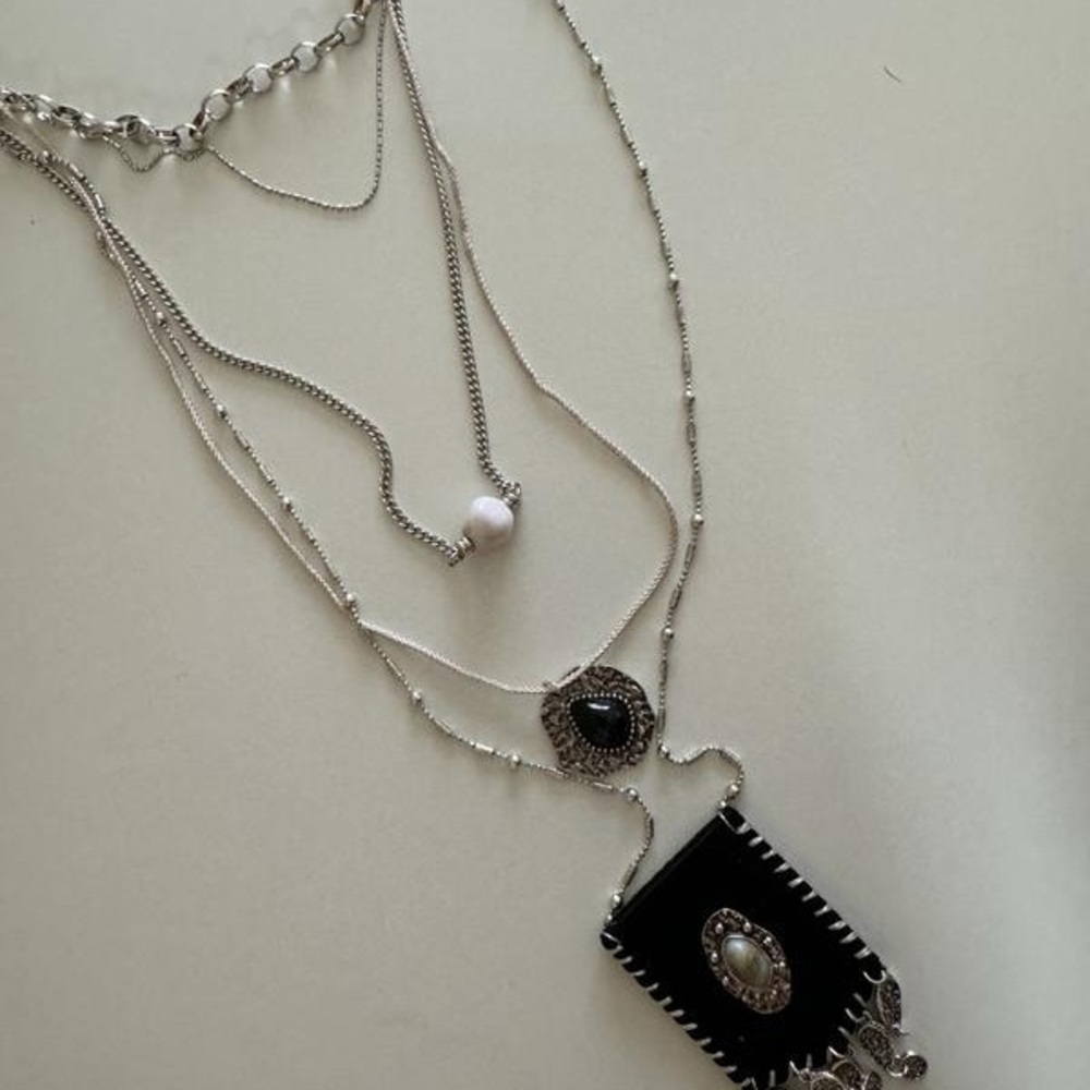 Free People Sightseer Pocket Layered Necklace in black